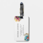 Étiquette À Bagage Élégant fleuri fleuri arc-en-ciel Monogrammé (Dos Vertical)