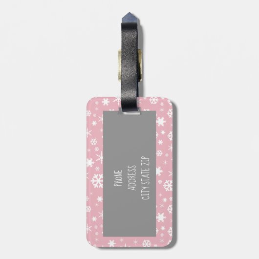 Étiquette À Bagage Élégant flocon de Noël motif rose pastel (Dos Vertical)