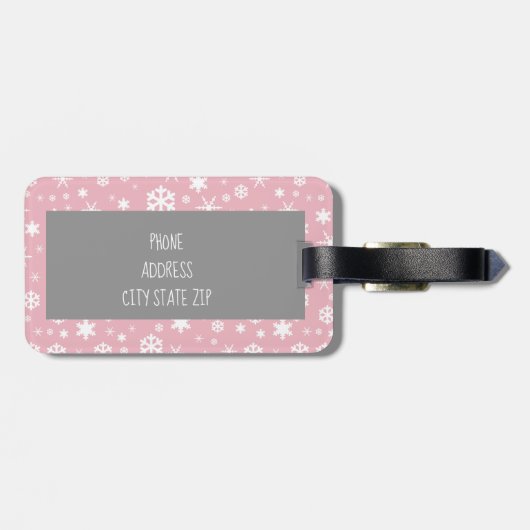 Étiquette À Bagage Élégant flocon de Noël motif rose pastel (Dos horizontal)