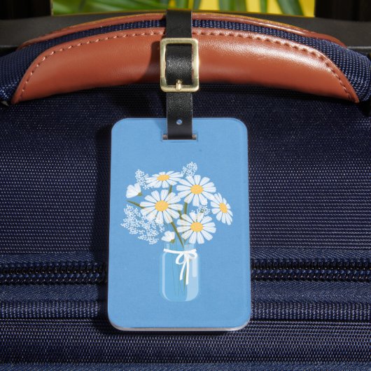 Étiquette À Bagage Elégant floral blanc marguerite Mason Jar bleu (Insitu Rectoal 2)