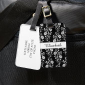 Étiquette À Bagage Élégant Floral Noir Et Blanc