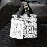 Étiquette À Bagage Élégant Floral Noir Nom Blanc Monogramme<br><div class="desc">Améliorez votre style de voyage avec cette étiquette de bagage chic avec un motif floral et botanique moderne en noir et blanc. L'avant présente un monogramme initial serif audacieux associé à votre prénom en typographie de script élégante, créant un look sophistiqué. Sur le dos, un soupçon de motif floral en...</div>