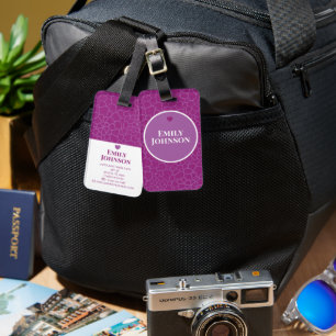 Étiquette À Bagage Élégant floral violet personnalisé avec nom person