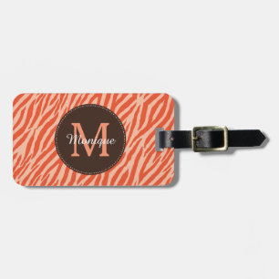 Étiquette À Bagage Élégant foncé orange zèbre Imprimer Monogramme et 