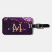 Étiquette À Bagage Élégant Géode Agate Violet Monogramme (Devant horizontal)