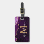 Étiquette À Bagage Élégant Géode Agate Violet Monogramme (Devant Vertical)
