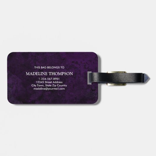 Étiquette À Bagage Élégant Géode Agate Violet Monogramme (Dos horizontal)
