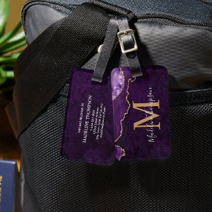 Étiquette À Bagage Élégant Géode Agate Violet Monogramme