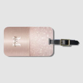 Étiquette À Bagage Élégant glitterie rose or métal glam monogramme (Devant Horizontal)