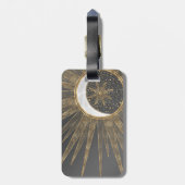 Étiquette À Bagage Elegant Gold Doodles Sun Moon Mandala Design (Dos Vertical)