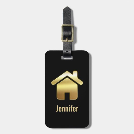 Étiquette À Bagage Elegant Gold House Symbole Real Estate Design (Devant Vertical)