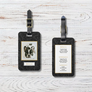 Étiquette À Bagage Élégant Gold Nom de l'animal de compagnie Black Fl