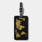 Étiquette À Bagage Elégant Gold World Map Monogramme personnalisé (Devant Vertical)