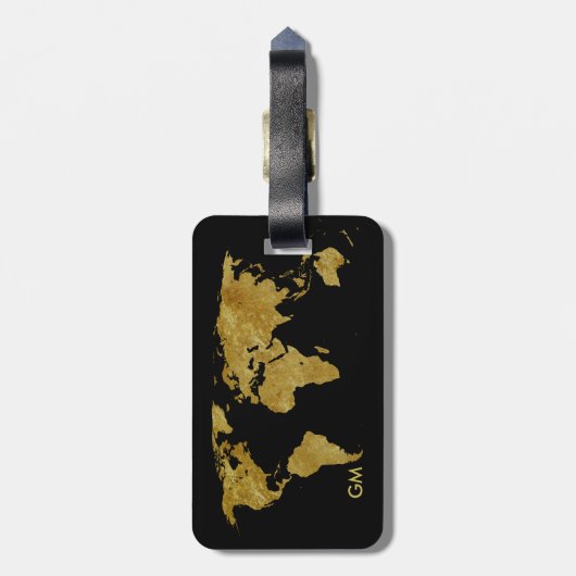 Étiquette À Bagage Elégant Gold World Map Monogramme personnalisé (Dos Vertical)
