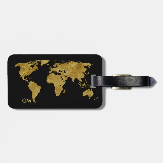 Étiquette À Bagage Elégant Gold World Map Monogramme personnalisé (Dos horizontal)