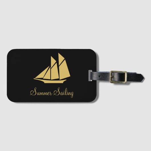 Étiquette À Bagage Elégant Golden Sailing Yacht (Devant Horizontal)