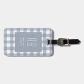 Étiquette À Bagage Elegant Gray Blue Gingham Monogram (Devant horizontal)