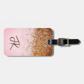 Étiquette À Bagage Elegant Grey and Gold Parties scintillant Monogram (Devant horizontal)