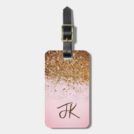 Étiquette À Bagage Elegant Grey and Gold Parties scintillant Monogram (Devant Vertical)