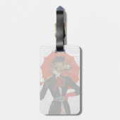 Étiquette À Bagage Elégant Greyhound et parapluie rouge 2 (Dos Vertical)