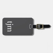 Étiquette À Bagage Élégant gris foncé blanc gras monogramme QR Code (Devant horizontal)