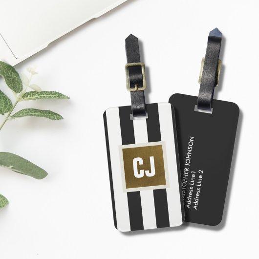 Étiquette À Bagage Élégant Gris Gris Gris Gris Gris Faux Cuivre Monog