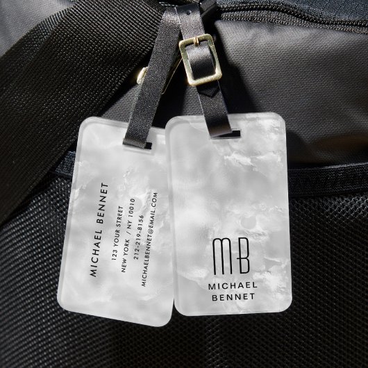 Étiquette À Bagage Élégant gris monogramme