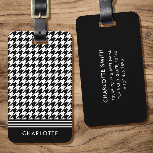 Étiquette À Bagage Elégant Houndstooth noir blanc