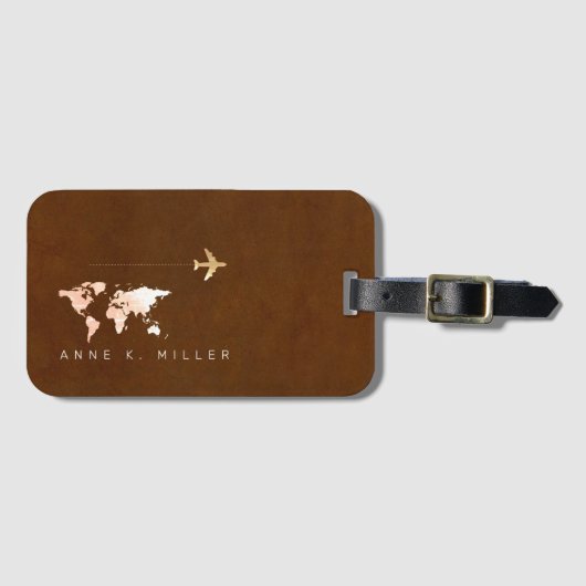 Étiquette À Bagage élégant identificateur de bagage de voyage brun (Devant Horizontal)