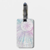 Étiquette À Bagage Elegant Iridescent Sun Moon Mandala Silver Design (Dos Vertical)