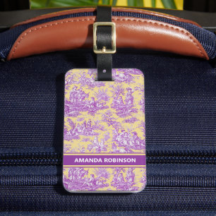 Étiquette À Bagage Elégant jaune vintage violet toile de jouy