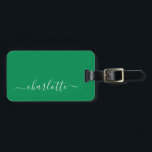 Étiquette À Bagage Élégant Kelly Green Script Nom personnalisé<br><div class="desc">Élégant Kelly Green Script Nom de bagage personnalisé Balise</div>