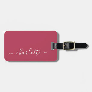Étiquette À Bagage Élégant Magenta Script Nom personnalisé