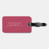 Étiquette À Bagage Élégant Magenta Script Nom personnalisé (Dos horizontal)