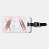 Étiquette À Bagage Elégant marbre blanc rose d'or féminin élégant (Devant horizontal)