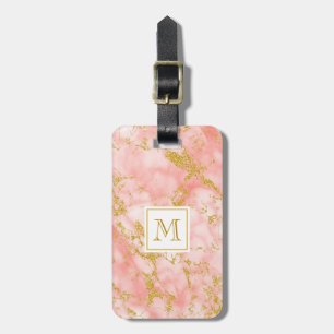 Étiquette À Bagage Elégant marbre de corail Monogramme Parties scinti