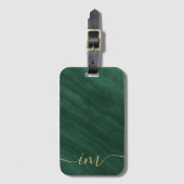 Étiquette À Bagage Elégant marbre vert Abstrait avec initiales - (Devant Vertical)