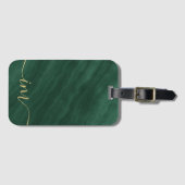 Étiquette À Bagage Elégant marbre vert Abstrait avec initiales - (Devant Horizontal)