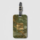 Étiquette À Bagage Élégant Marbre Vert Olive Or Monogramme (Devant Vertical)