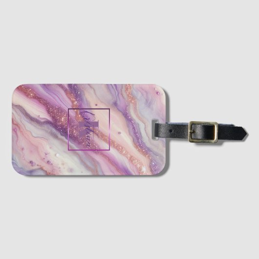 Étiquette À Bagage Elégant marbre violet lavande avec veines de Parti (Devant Horizontal)
