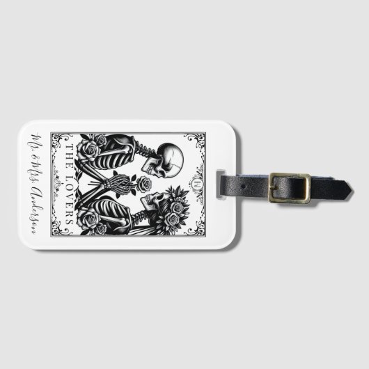 Étiquette À Bagage Élégant Mariage de Tarot gothique noir et blanc (Devant Horizontal)