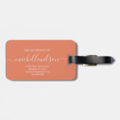 Étiquette À Bagage Élégant Marron & Rose Blanc Nom Initial Script (Dos horizontal)