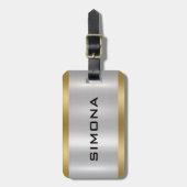 Étiquette À Bagage Élégant, métal argent or accents (Devant Vertical)