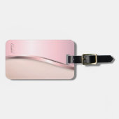 Étiquette À Bagage Élégant Métal Moderne, Rose (Devant horizontal)