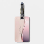 Étiquette À Bagage Élégant métal moderne, rose, chat noir (Dos Vertical)
