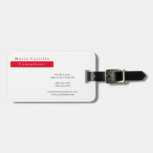 Étiquette À Bagage Élégant minimaliste blanc rouge moderne (Devant horizontal)