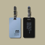Étiquette À Bagage Élégant minimaliste noir noir monogramme<br><div class="desc">Conception moderne personnalisable de porte-bagages avec monogramme audacieux,  texture bleu et noir arrière - plan.</div>