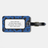 Étiquette À Bagage Élégant modèle floral bleu girly monogramme (Dos horizontal)