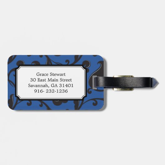 Étiquette À Bagage Élégant modèle floral bleu girly monogramme (Dos horizontal)