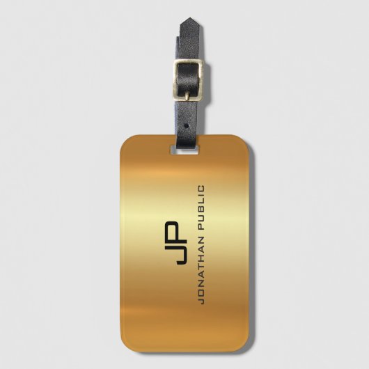 Étiquette À Bagage Elégant Modèle Monogramme d'or personnalisé (Devant Vertical)